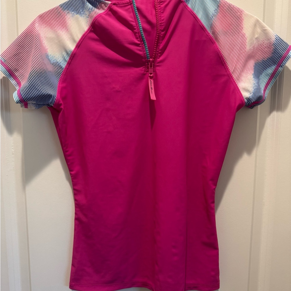 Eddie Bauer Bright Pink Rash Guard, Tennis Shirt, Sz kids L (14/16)